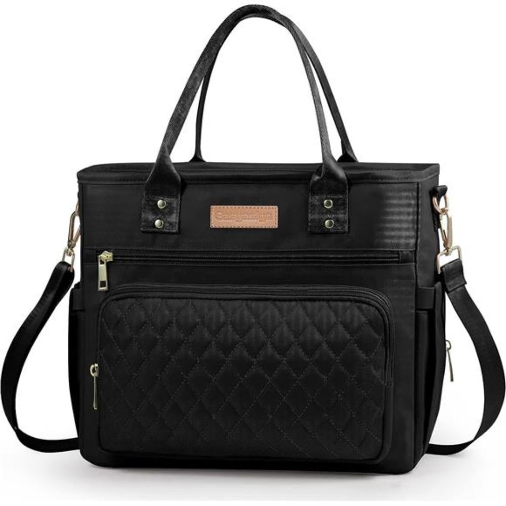 Large Women Lunch Bags /Insulated Lunch Box /Leak Proof Cooler Bag (BLACK)
